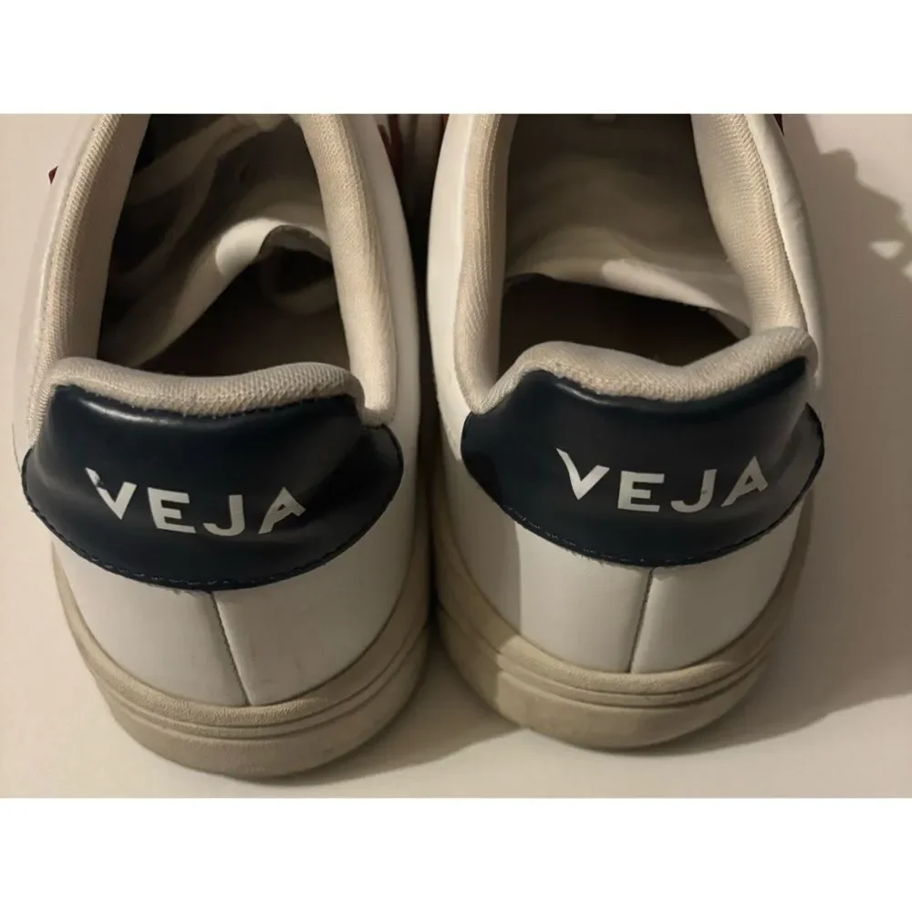 Veja V-12 Retro Low Top Leather Sneakers ~Extra White Marsala Nautico Size 11.5